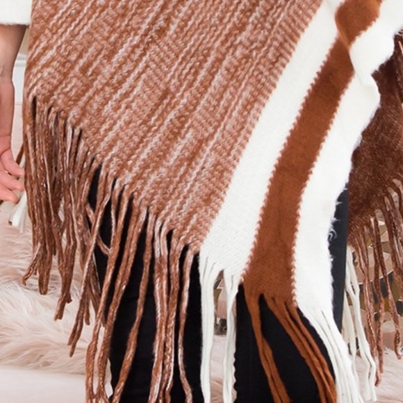 Varsity Striped Fringe Edge Poncho - Picture 6 of 8